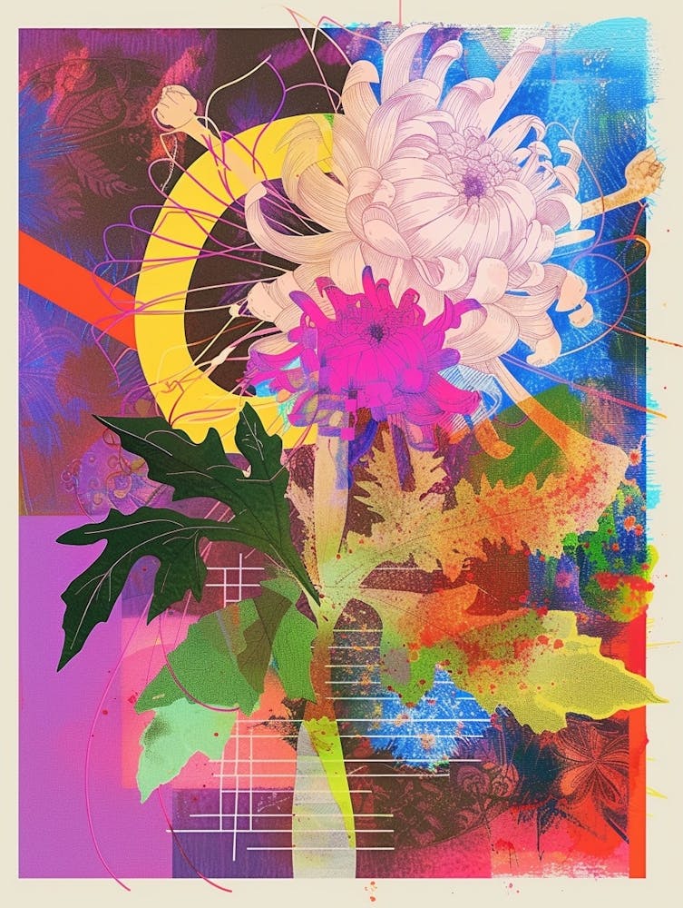 Chrysanthemum 2 Neon Flower Collage