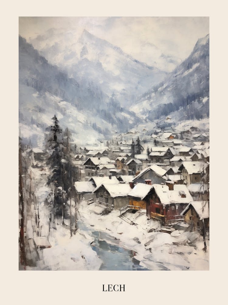 Affiche Peinture Hivernale Vintage Lech Autriche 1