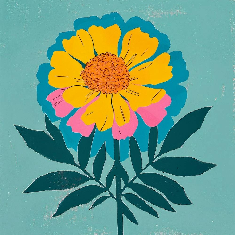 Marigold 2 Square Flower Illustration