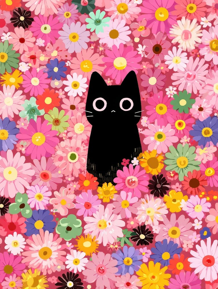 Black Cat In Flowers 23