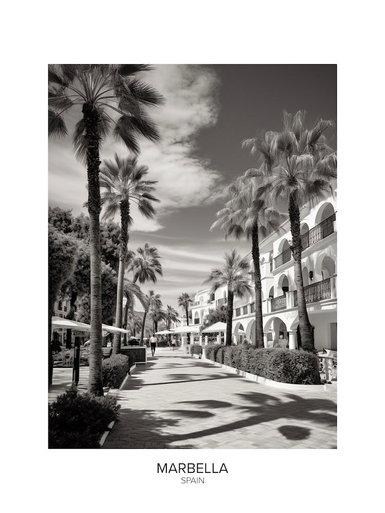 Poster Of Marbella, Spain, Black And White Analogue Photography 4