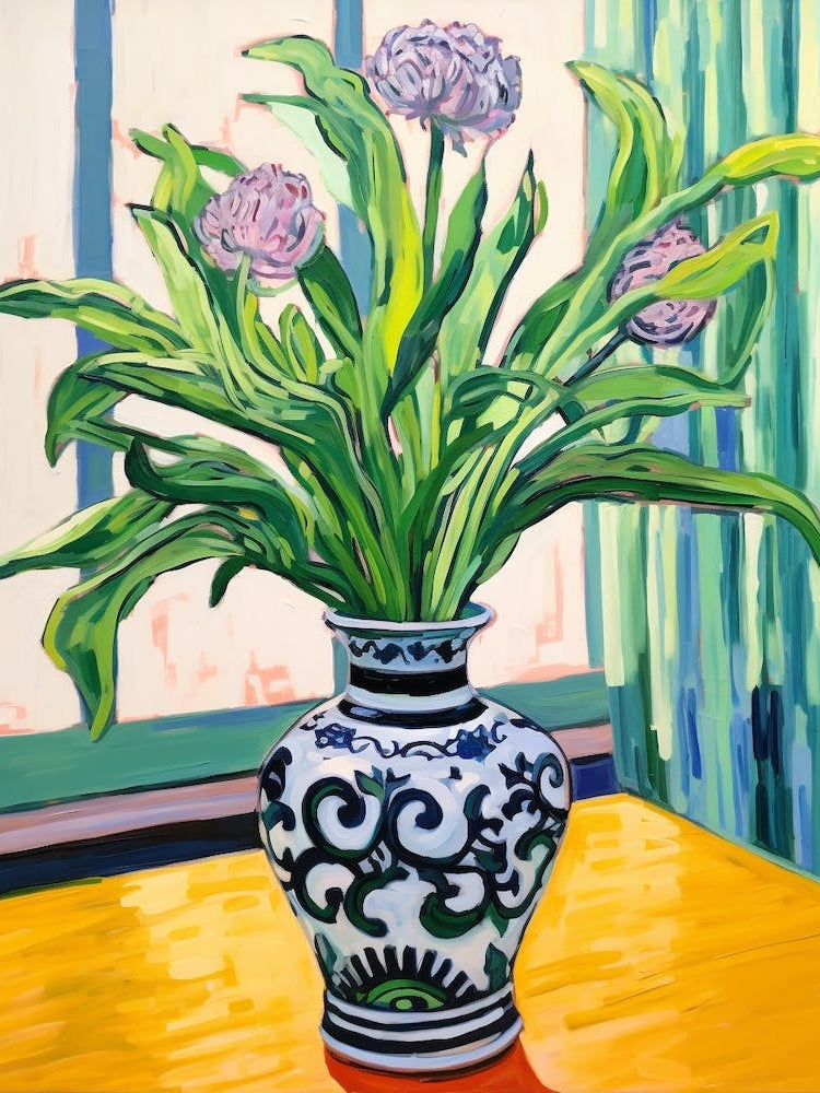 Flowers In A Vase Still Life Painting Purple Flowers