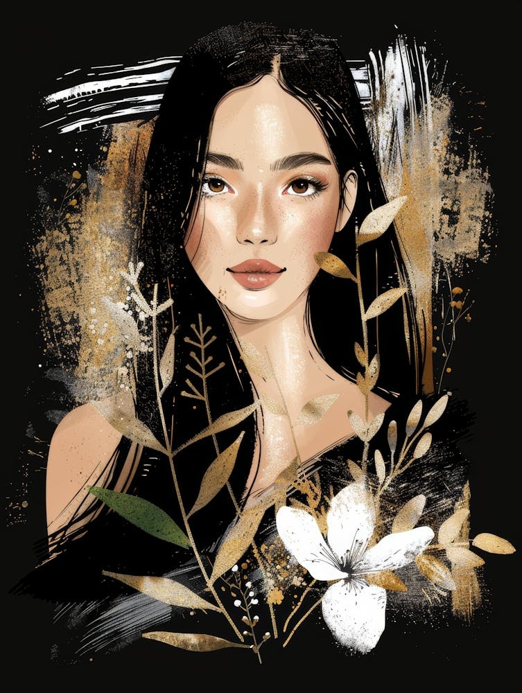 Asian Woman With Flowers 1
