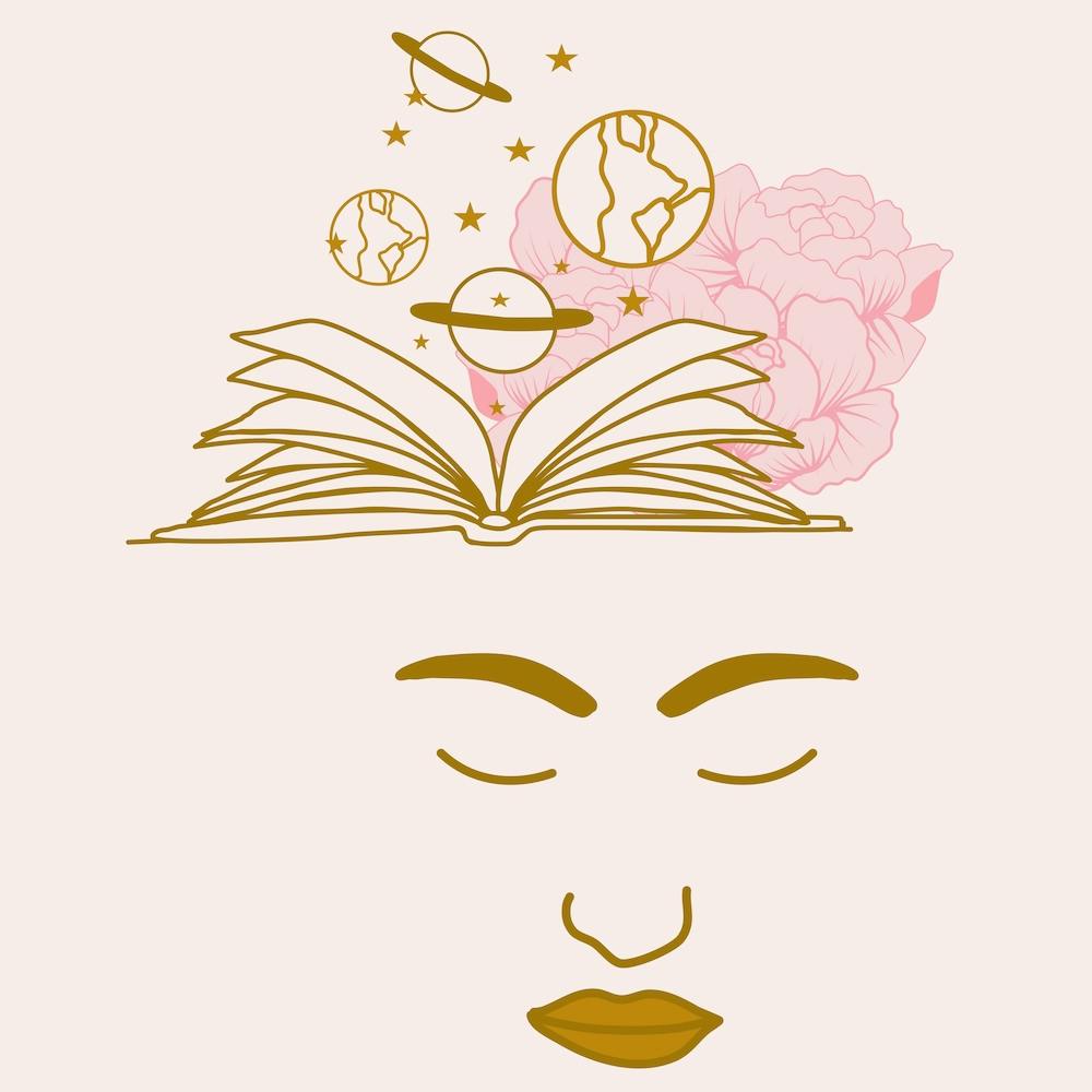 Celestial Woman And Books Square