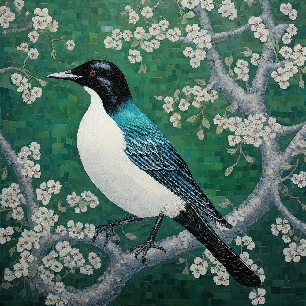 Ohara Koson Inspired Bird Painting Magpie 6 Square