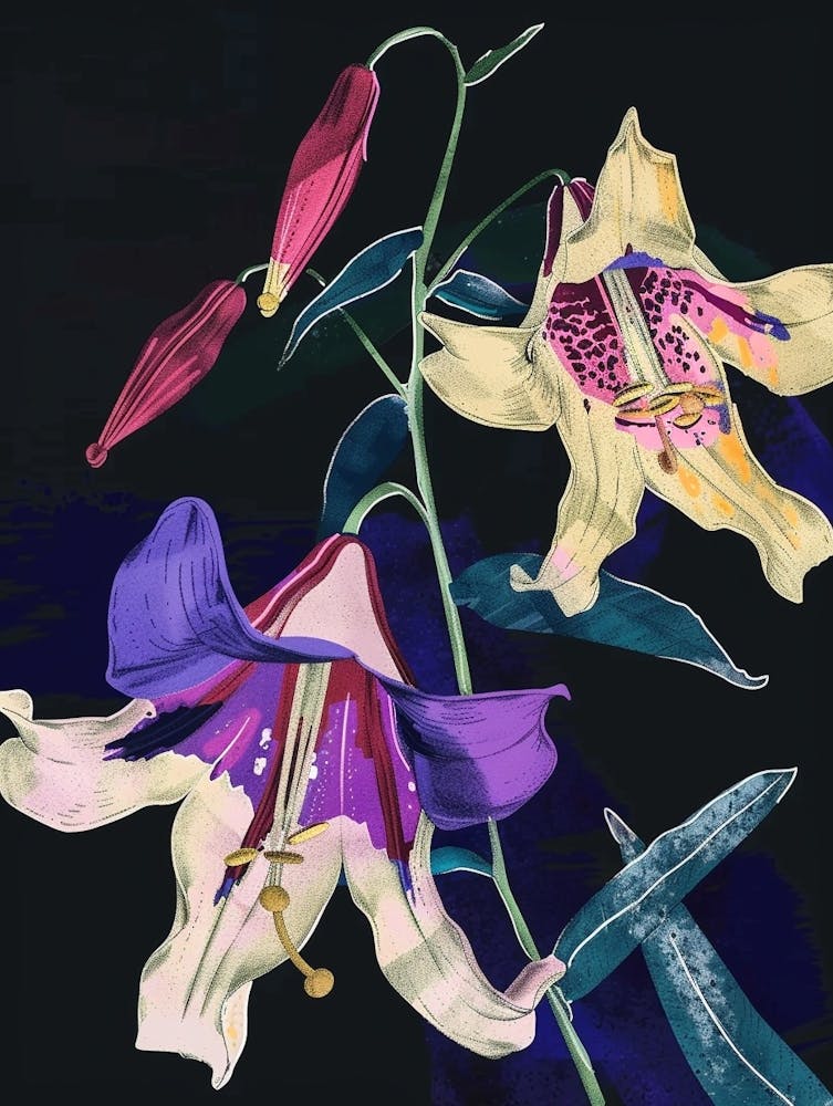 Neon Flowers On Black Canterbury Bells 1