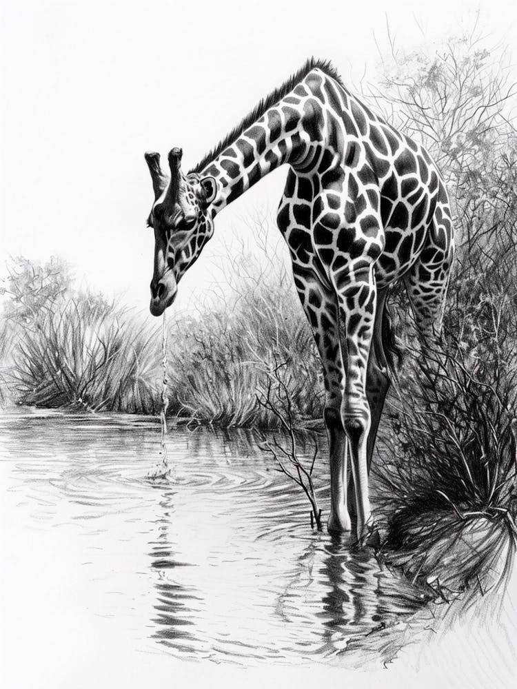 Giraffe Drinking Out Of A Watering Hole 2