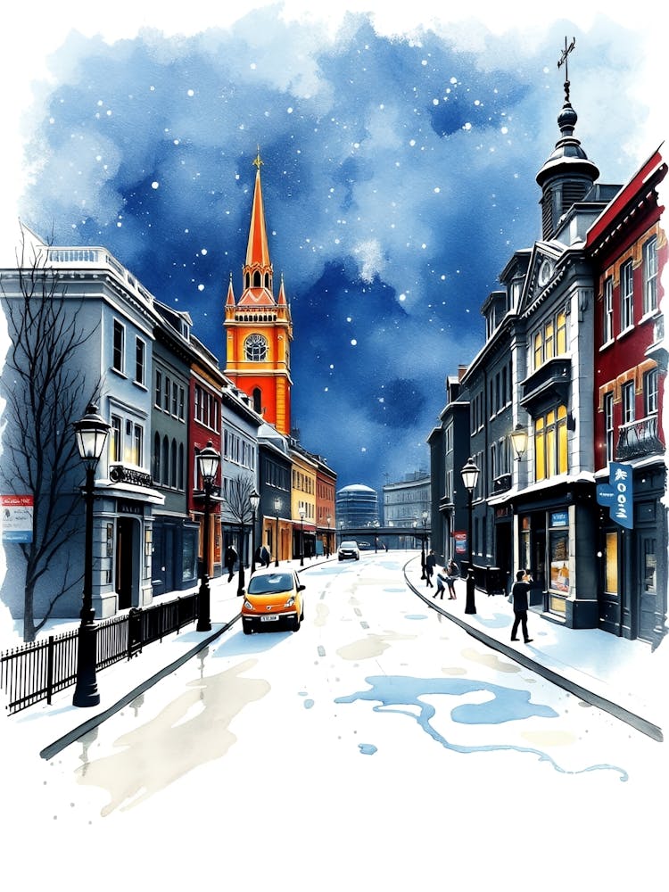 Rue de Ville de Noël à l'Aquarelle