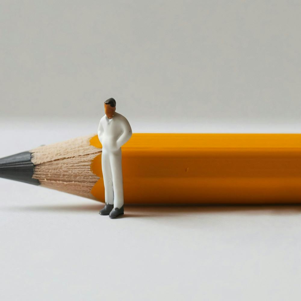 Portrait Of A Man Standing Next To A Pencil