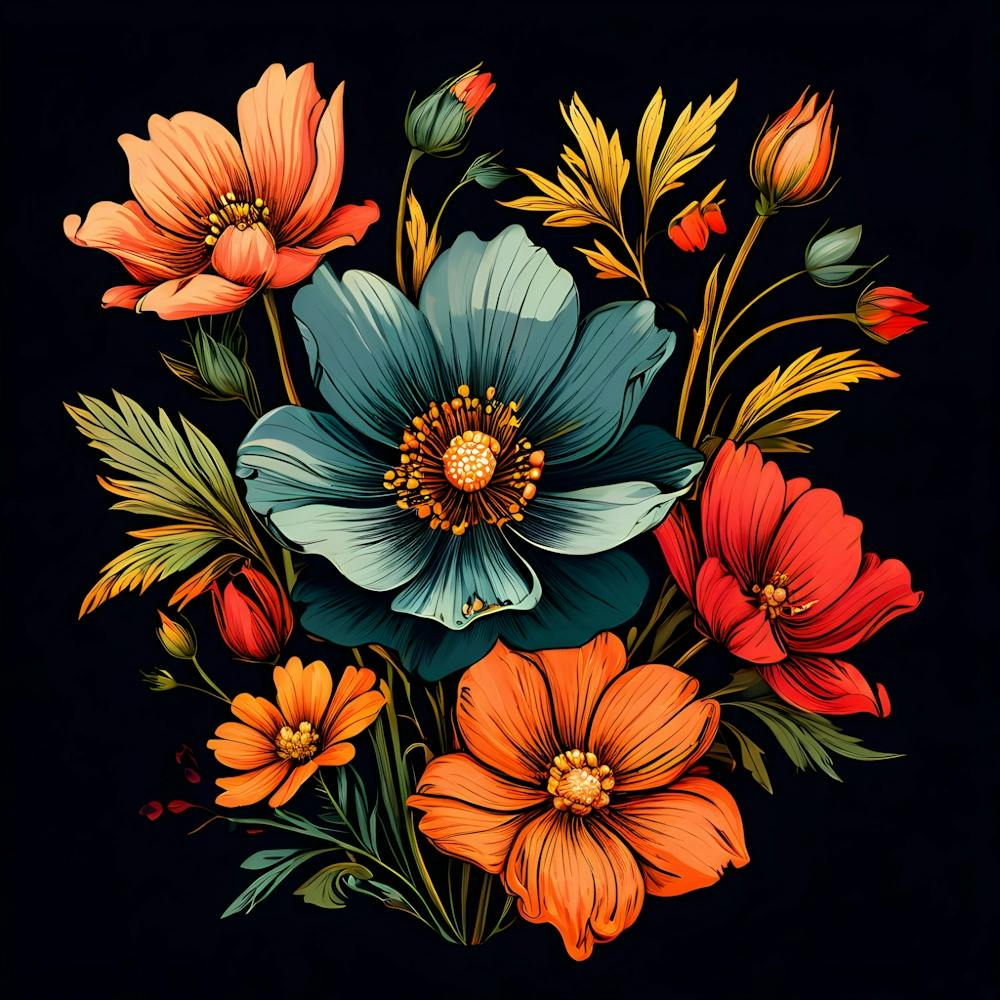 Flowers On A Black Background 4