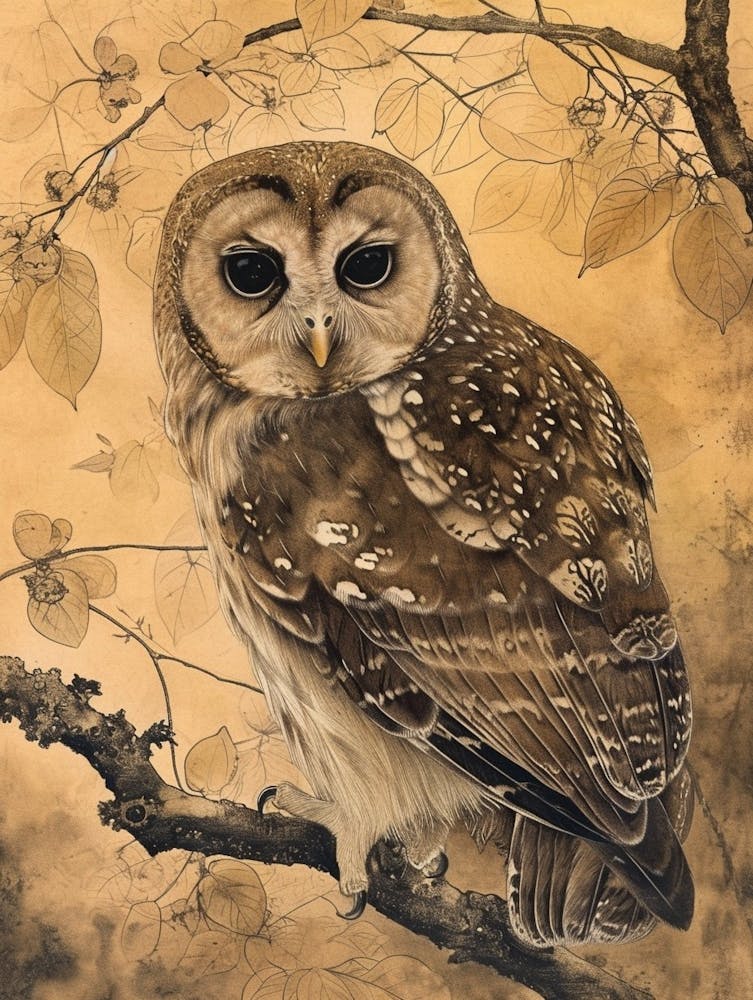 Oriental Bay Owl Japanese Painting 5