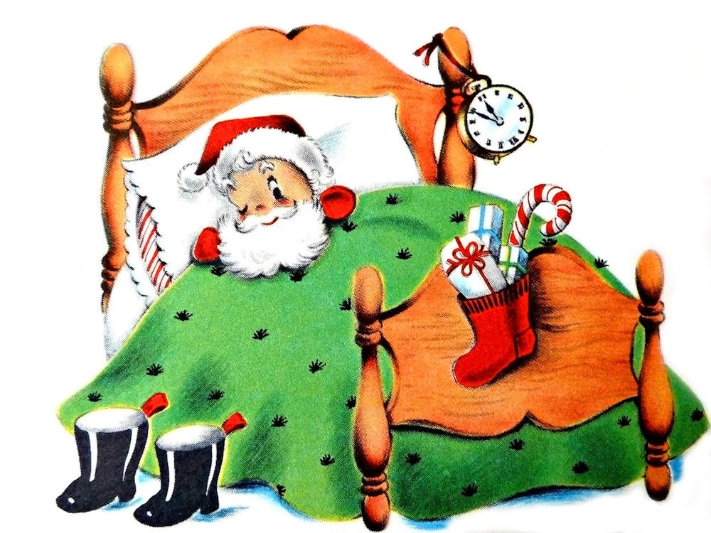 Weihnachtsmann schläft mit einem offenen Auge