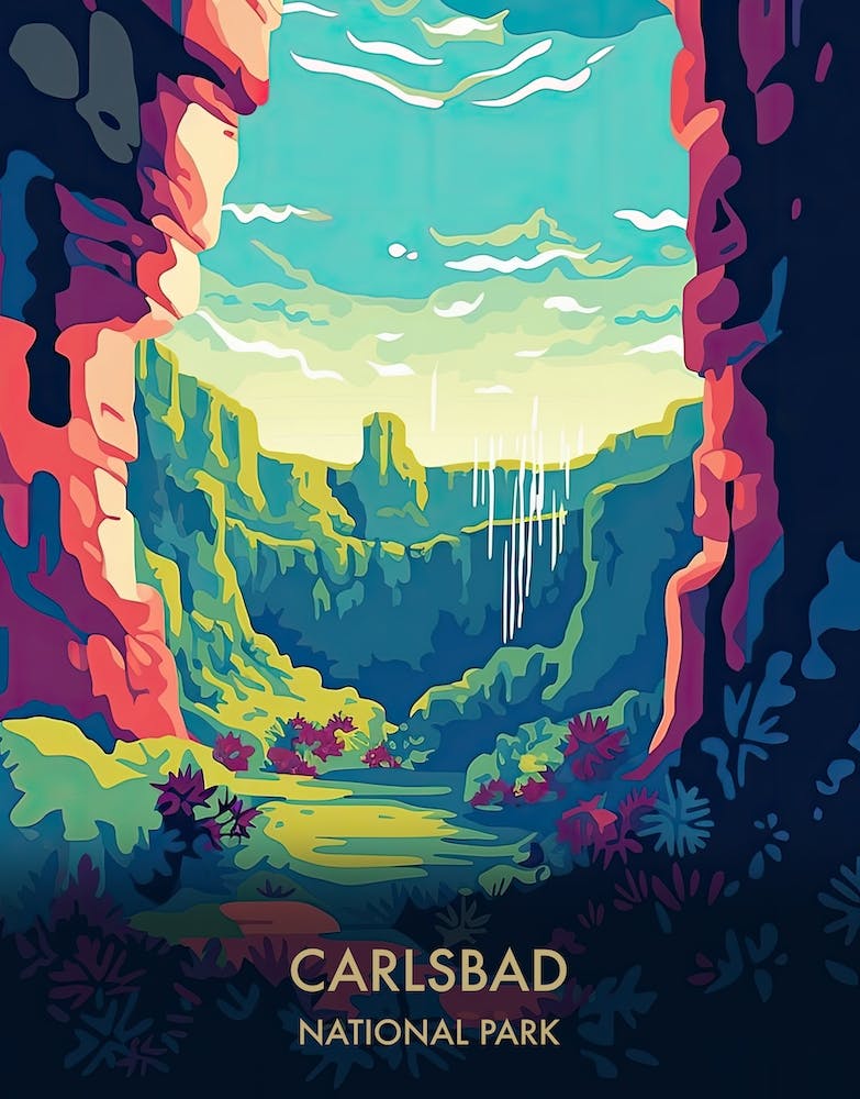 Carlsbad National Park Travel Poster Illustration Style 2