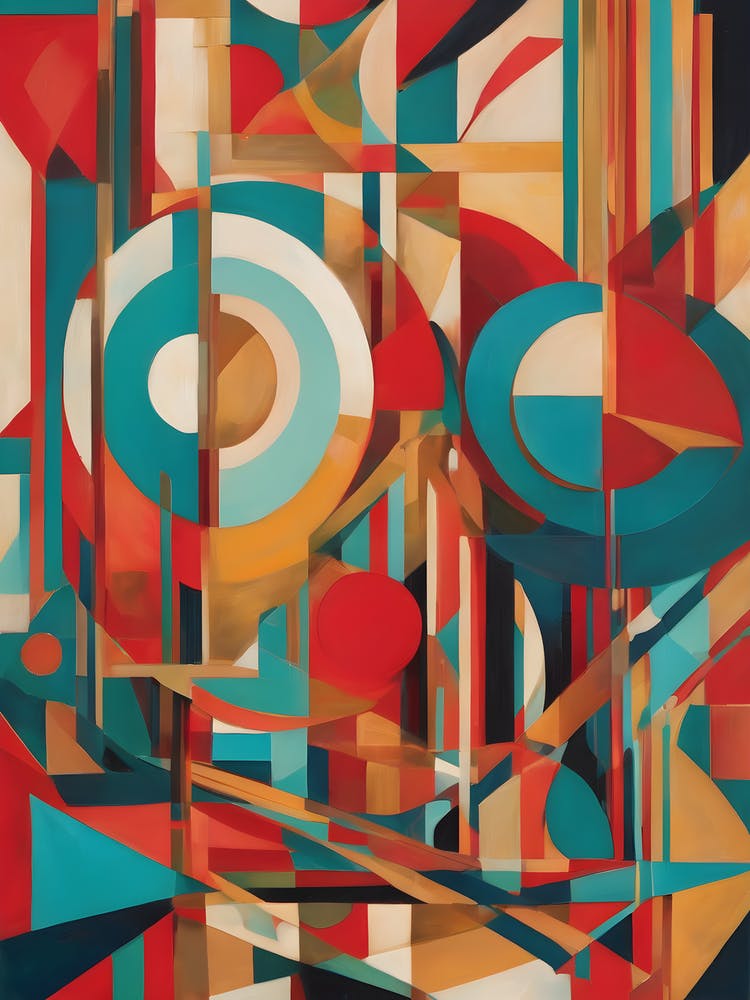Future - Abstract Art Deco Geometric Shapes Oil Painting Modernist Picasso Inspired Bold Gold Green Turquoise Red Face Visionary Fantasy Style Wall Decor Surrealism Trippy Cool Room Art Invoke Psychedelic