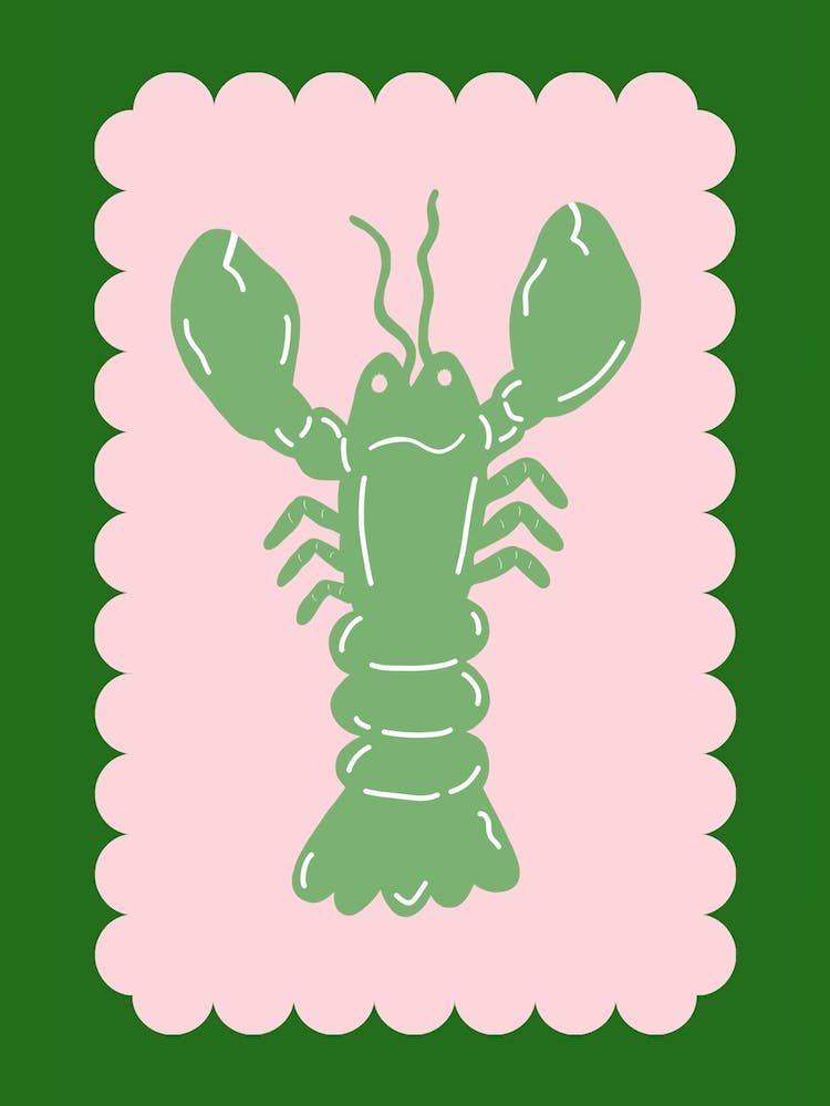 Lobster Scallop Green On Pink