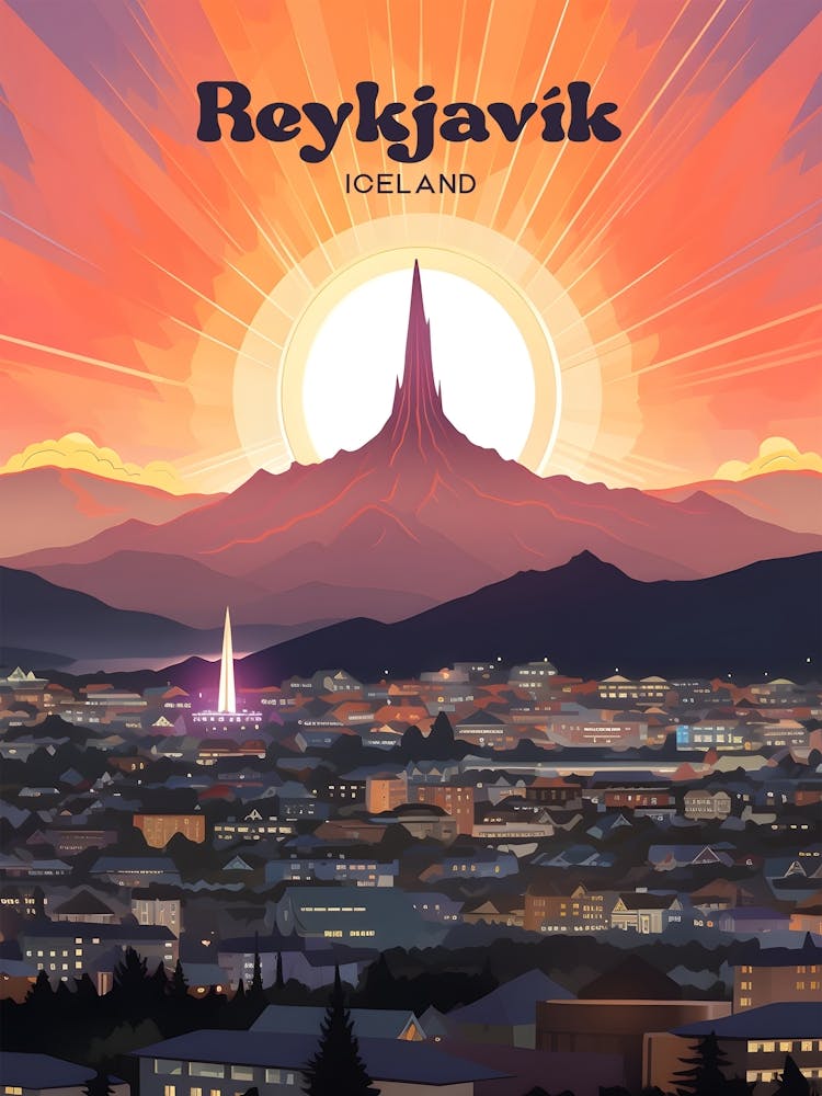 Reykjavk Iceland Sunrise Modern Travel Poster