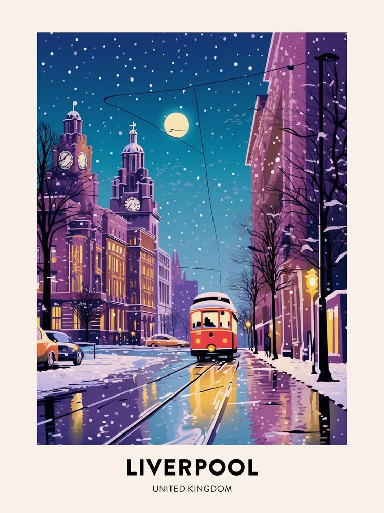 Winter Night  Travel Poster Liverpool United Kingdom 2