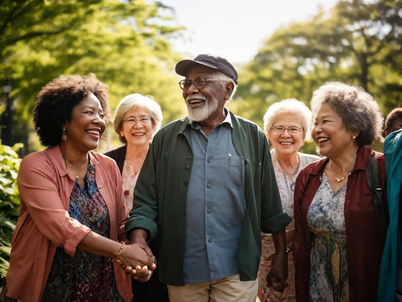 Senior Group Walk In The Park Capturing The Essence Of Community And Friendship Close Up Shot Focus (1)