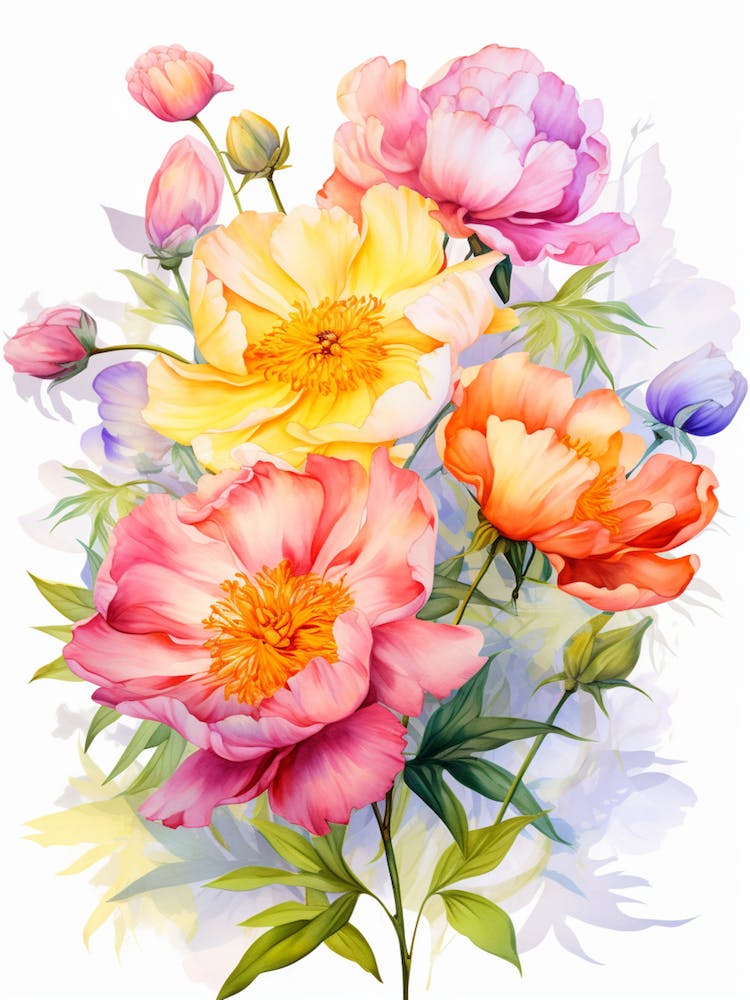 Peony With Sunset In Watercolors (6)