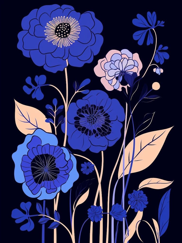 Blue Flower Illustration Scabiosa 4