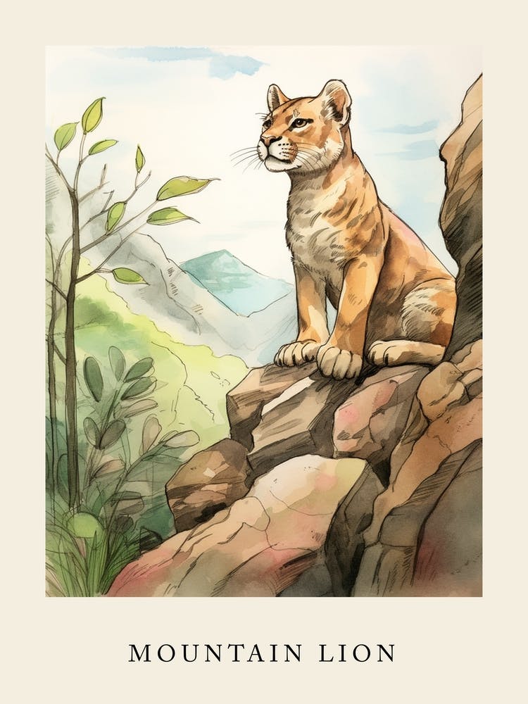 Beatrix Potter Inspired  Animal Watercolour Mountain Lion 3