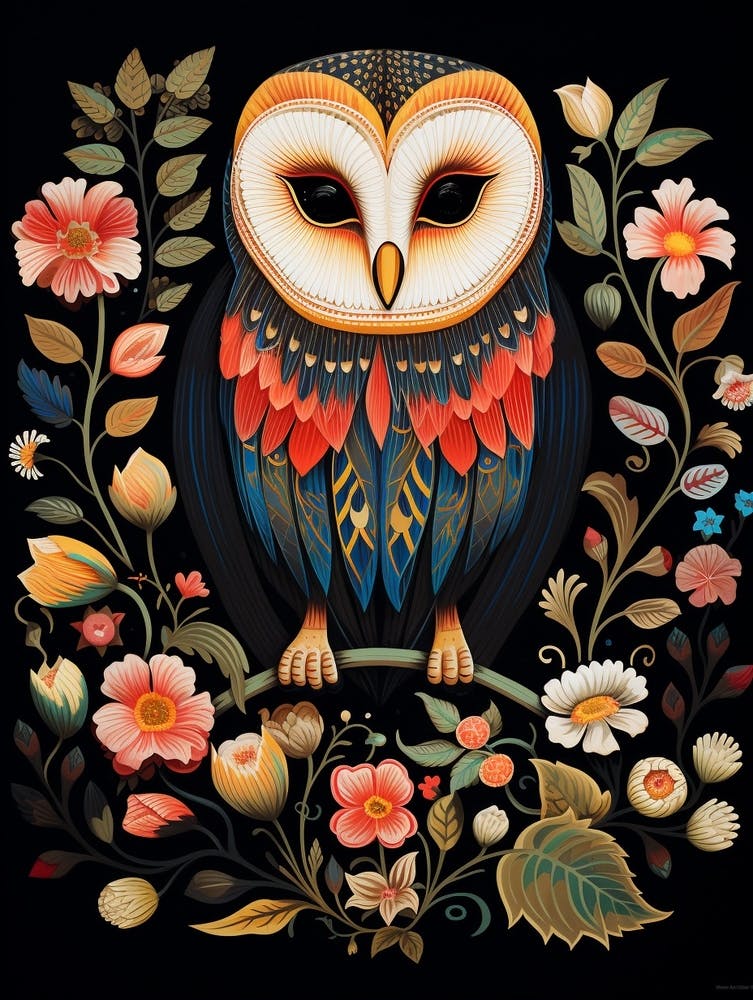 Folk Bird Illustration Barn Owl 3