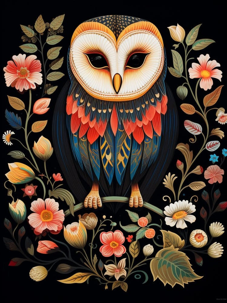 Folk Bird Illustration Barn Owl 3