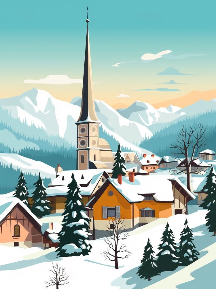 Vintage Winter Travel Illustration Bavaria Germany 4