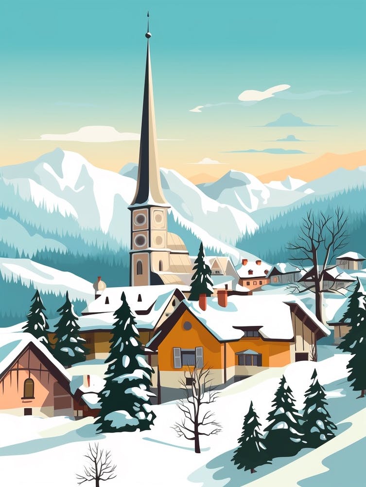 Vintage Winter Travel Illustration Bavaria Germany 4