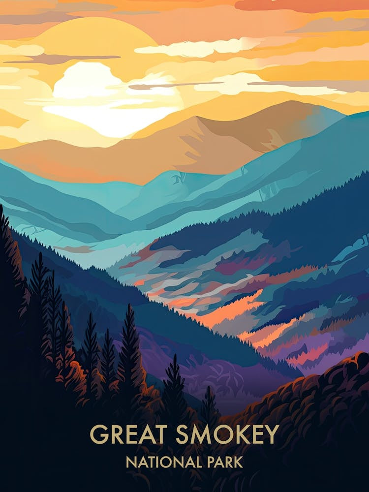Great Smokey National Park Travel Poster Illustration Style 1