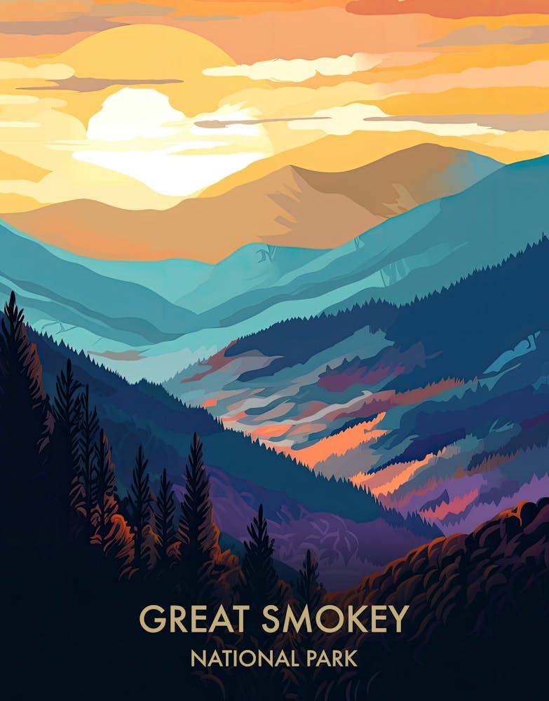 Great Smokey National Park Travel Poster Illustration Style 1