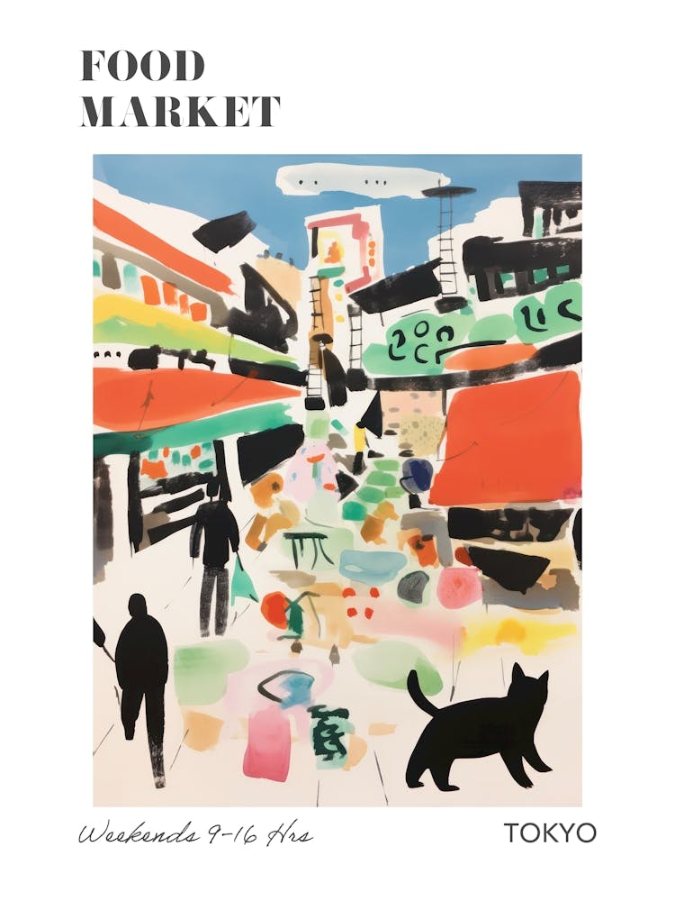 The Food Market In Tokyo 3 Illustration Poster