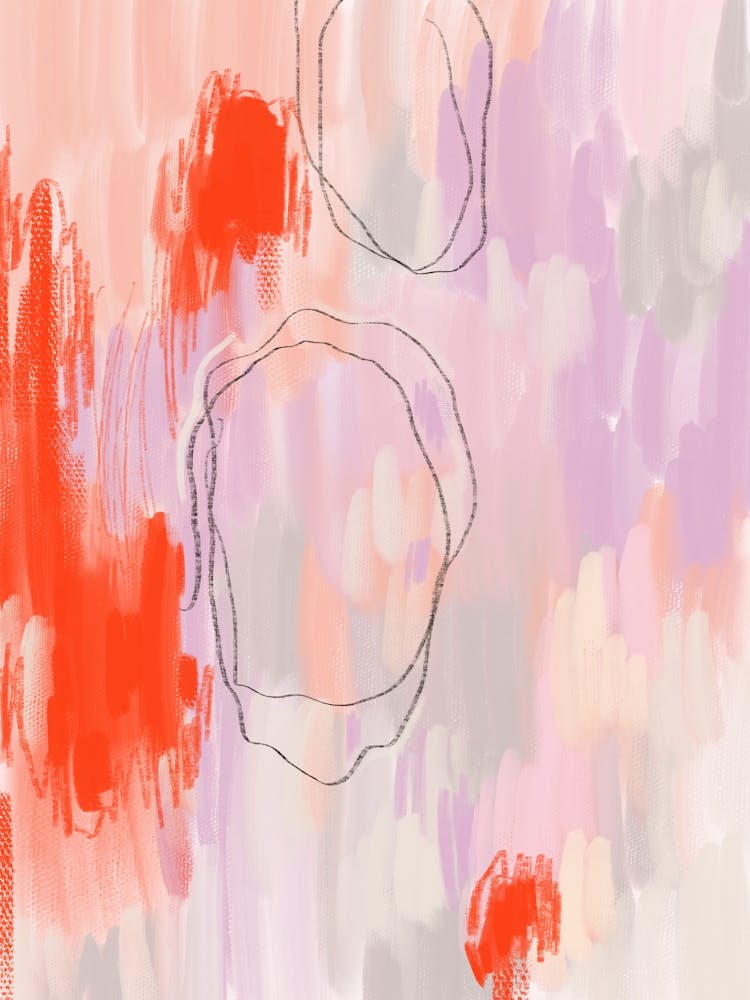 Red and Lilac. Abstract Acrylic Painting