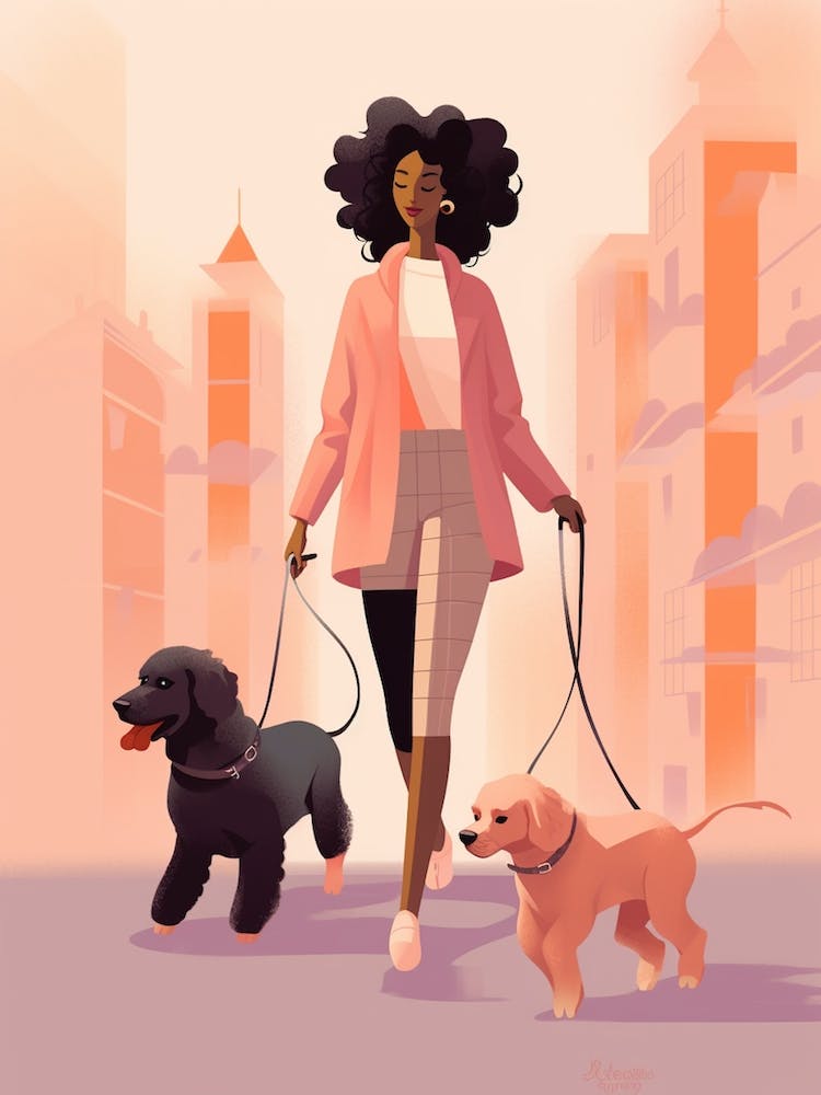 Sunny Days Dog Walking Pastel Illustration 3