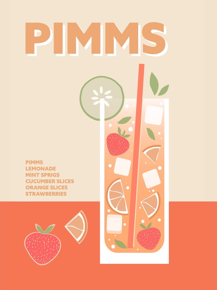 Pimms Cocktail Colourful Drink Kitchen Bar Art Wall