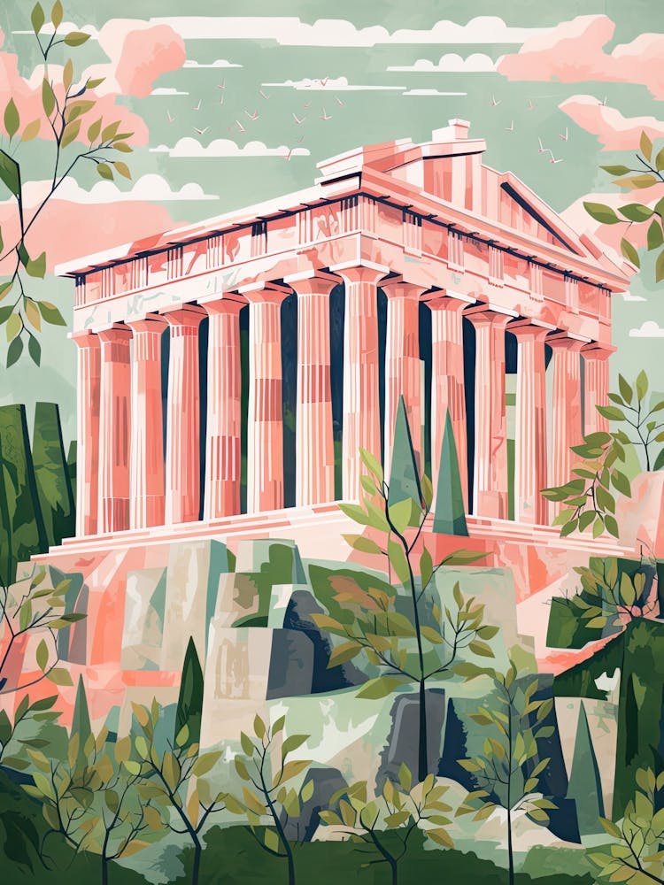 The Parthenon   Nashville, Usa   Cute Botanical Illustration Travel 2