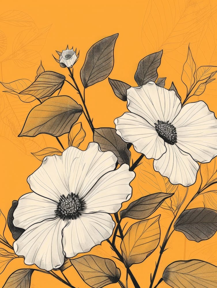 White Flowers On Orange Background 1