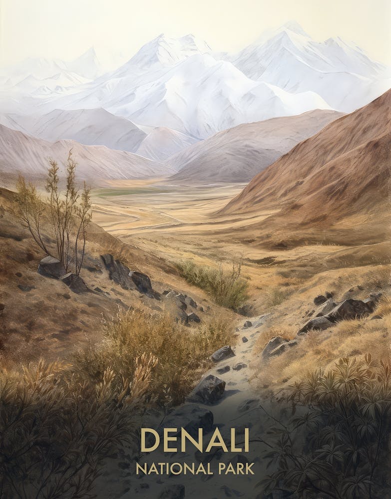 Denali National Park Affiche de voyage vintage aquarelle 2