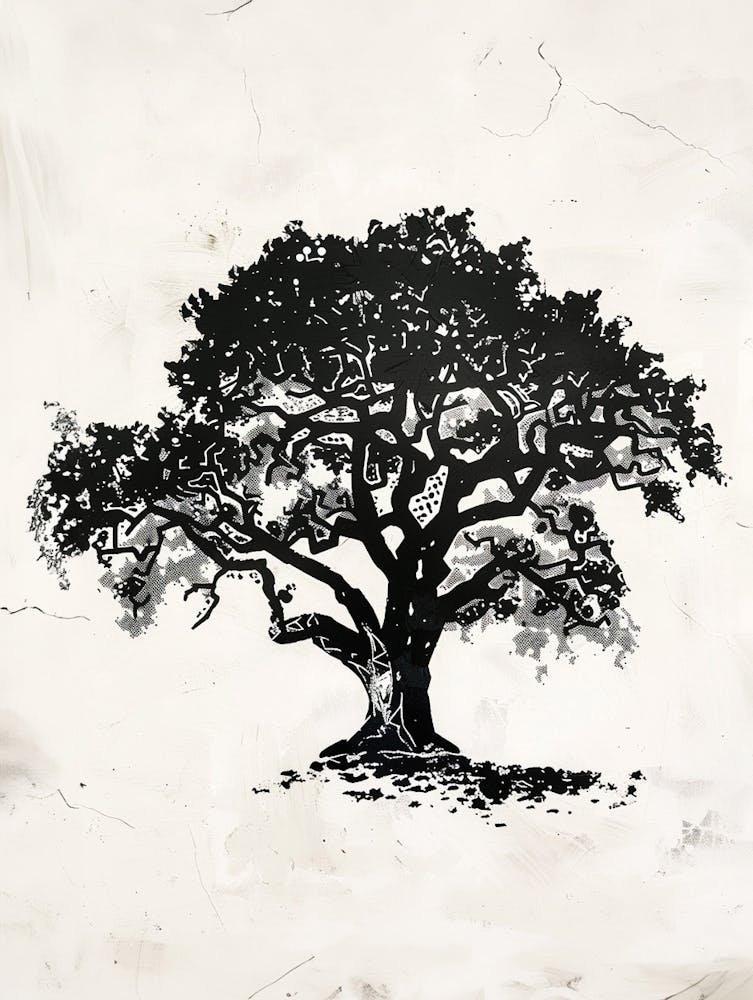 Pecan Tree Simple Geometric Nature Stencil 1