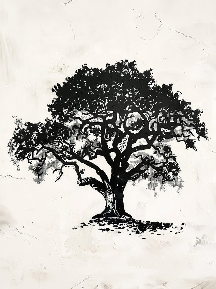 Pecan Tree Simple Geometric Nature Stencil 1