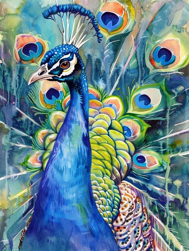 Peacock Colourful Watercolour 1