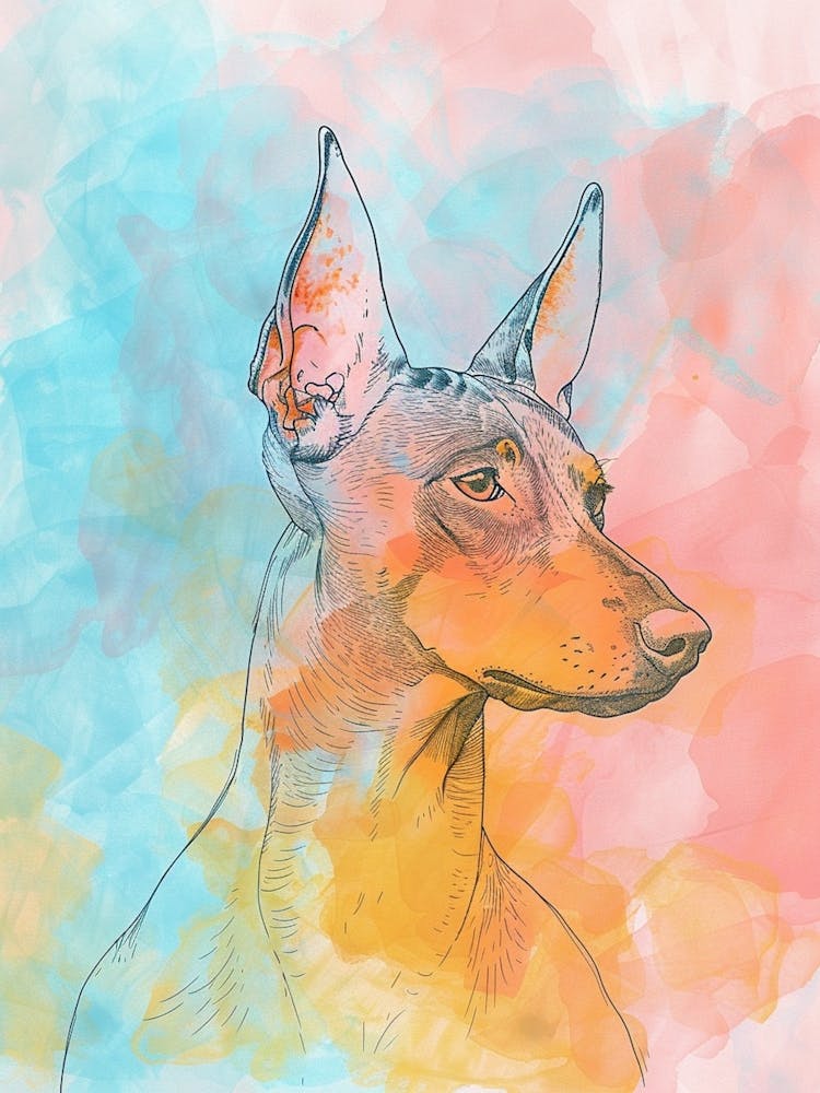 Pastel German Pinscher Dog Pastel Line Illustration  4