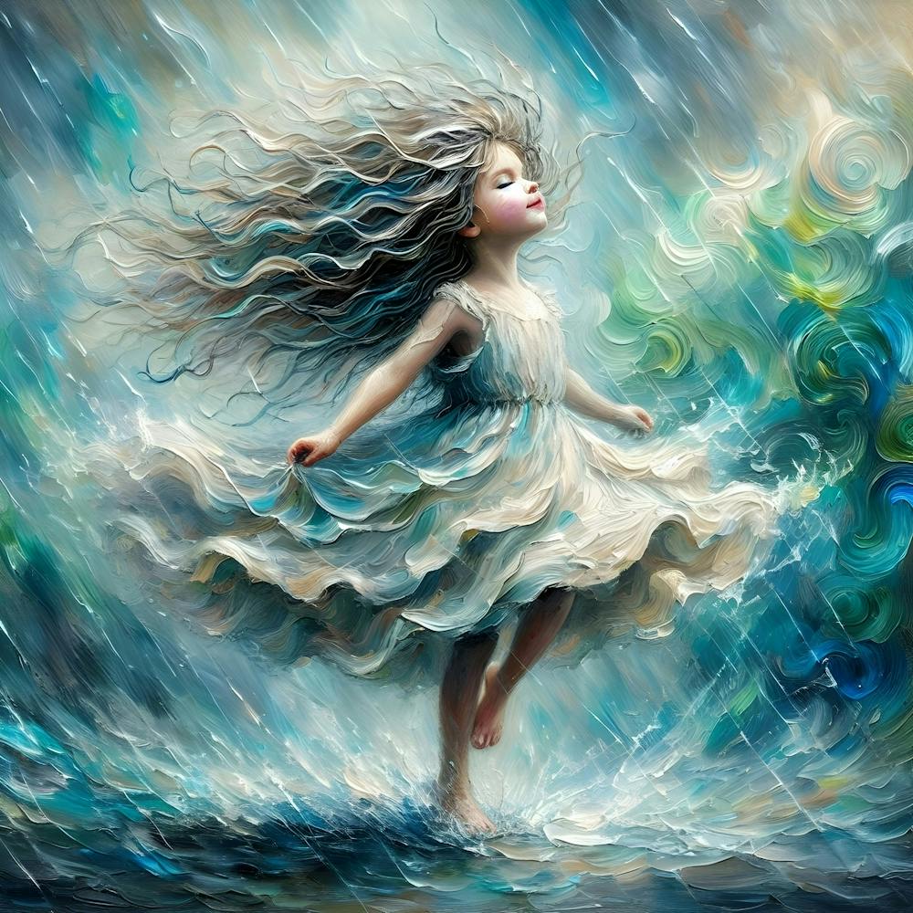 Whimsical Downpour Abstract Girl Oil Painting
