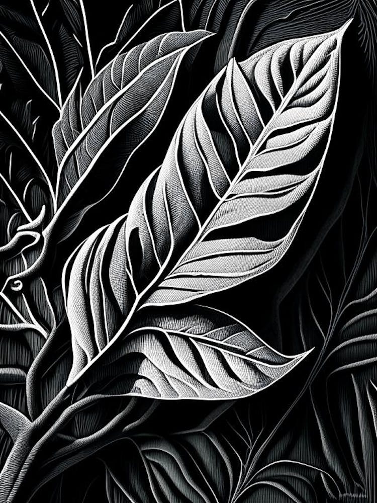 Sweet Bay Leaf Linocut 3