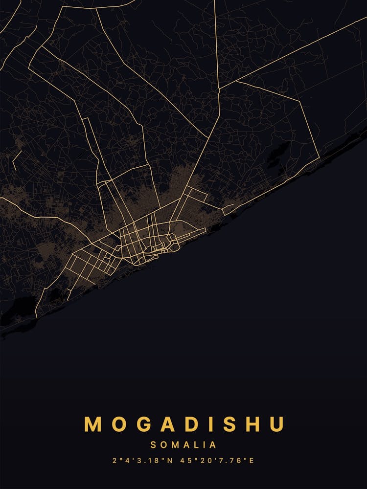Mogadishu Somalia Black And Gold Map