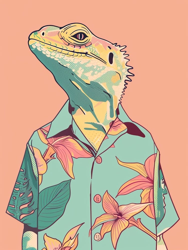 Lizard In A Floral Shirt Modern Colourful Abstract Illustration 6