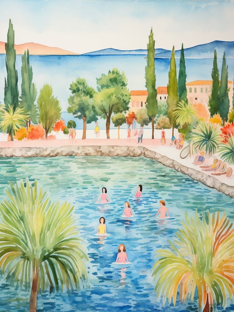 Swimming In Zadar Croatia Watercolour
