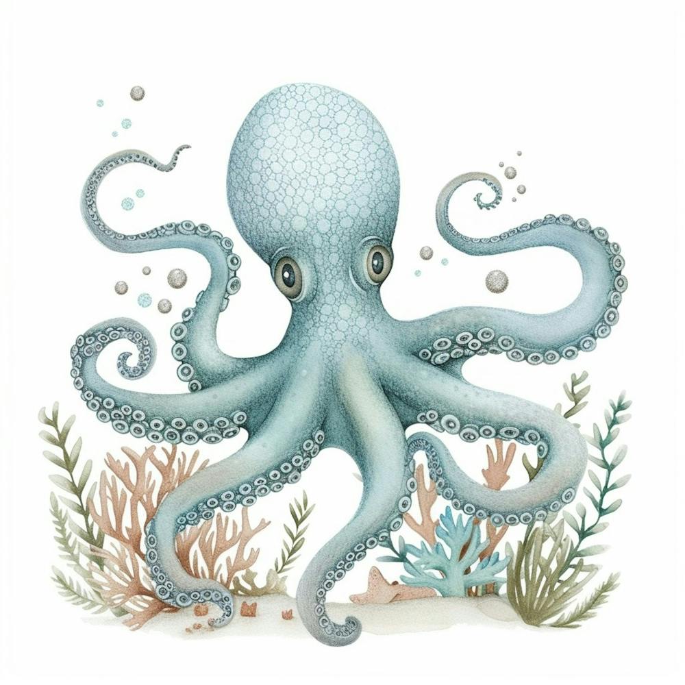 Storybook Style Octopus With Ocean Plants 4