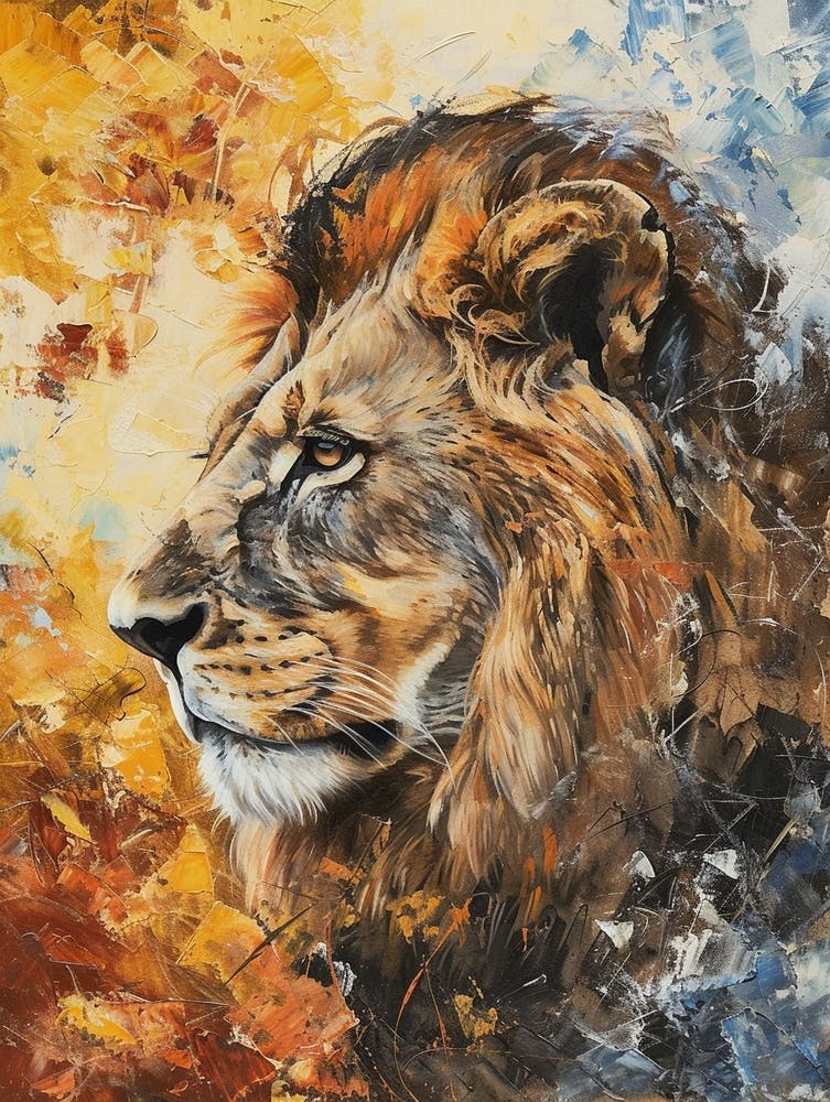 African Lion Lion In Different Seasons Acrylic Painting 1