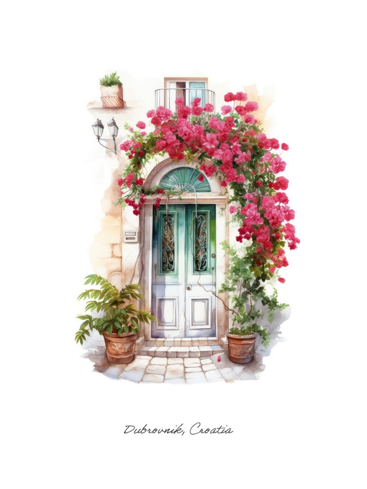 Dubrovnik, Croatia   Mediterranean Doors Watercolour Painting 4 Poster